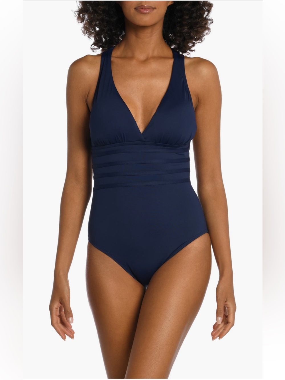 La Blanca Cross Back One-Piece Swimsuit in Indigo NWT